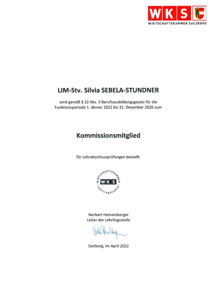 Kommissionsmitgliedsbescheinigung